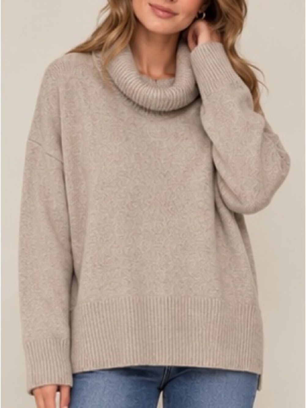 Cyrus Light Taupe Cowl Neck Sweater